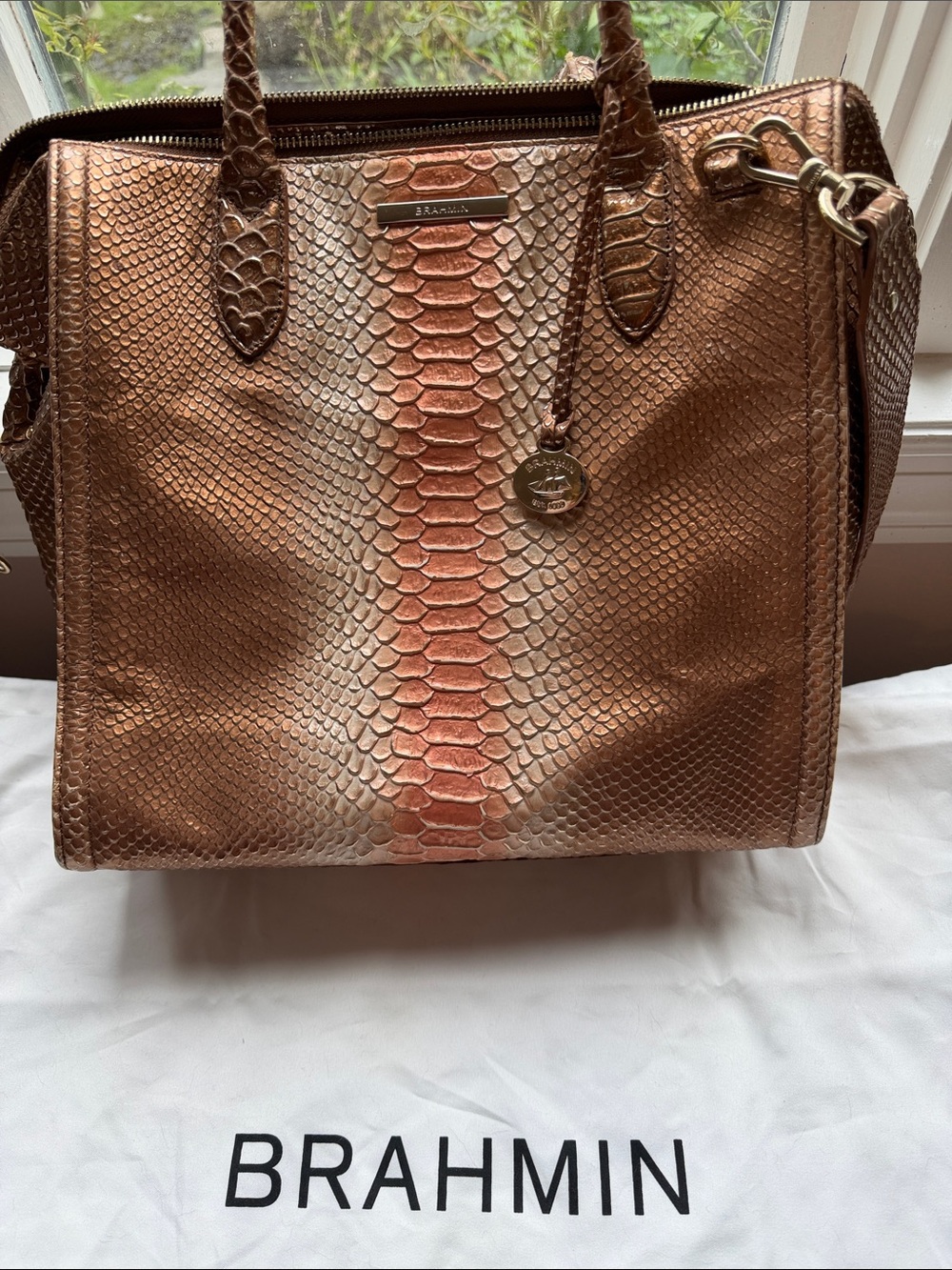 Brahmin Rose Gold Python-Embossed Satchel - Picture 2 of 7